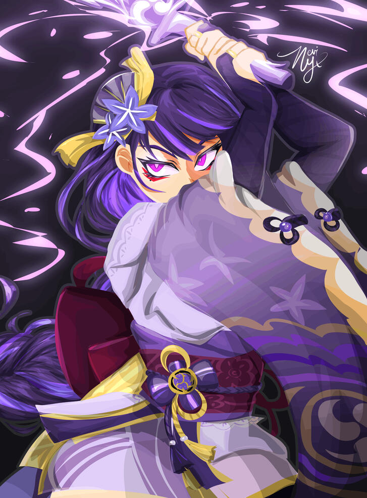 Character From Genshin Impact (Raiden Shogun) Made in Medibang Paint 4100x5566px Canvas 300dpi